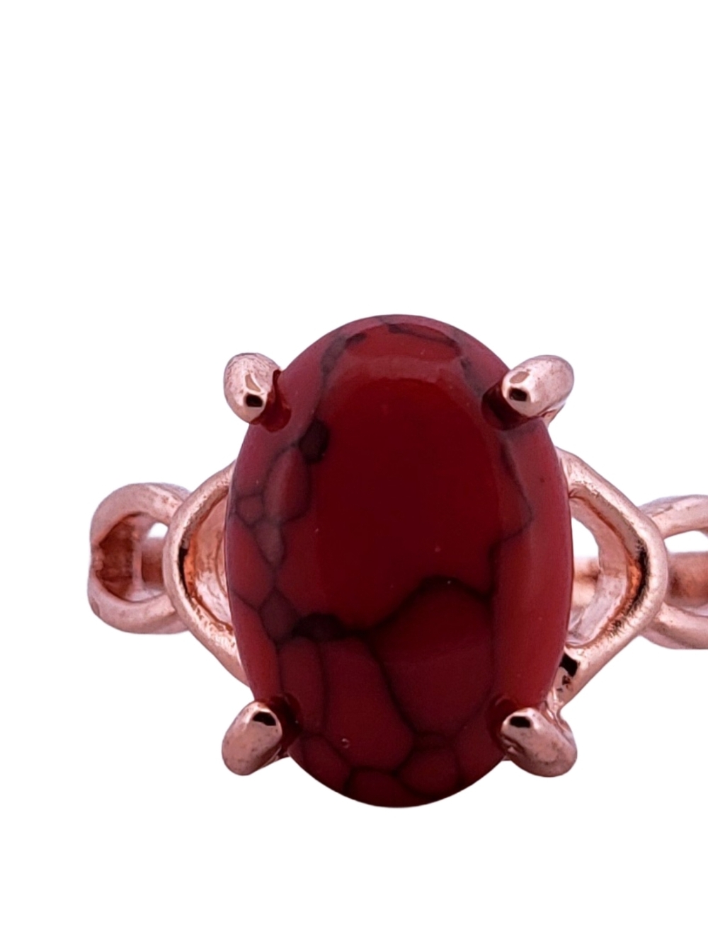 Oval Red Turquoise Rose Gold Ring, size 9 384